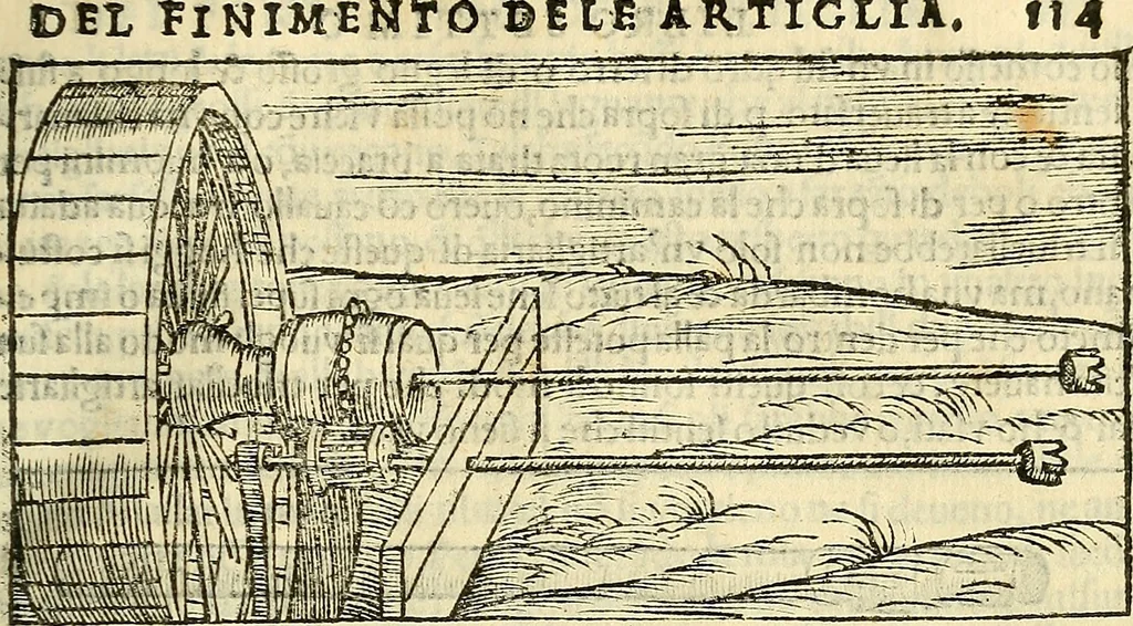 An illustration from De la pirotechnia : Libri X. doue ampiamente si tratta non solo di ogni sorte & diuersita di miniere, ma anchora quanto si ricerca intorno à la prattica di quelle cose di quel che si appartiene à l'arte de la fusione ouer gitto de metalli come d'ogni altra cosa simile à questa, 1540, leaf 246