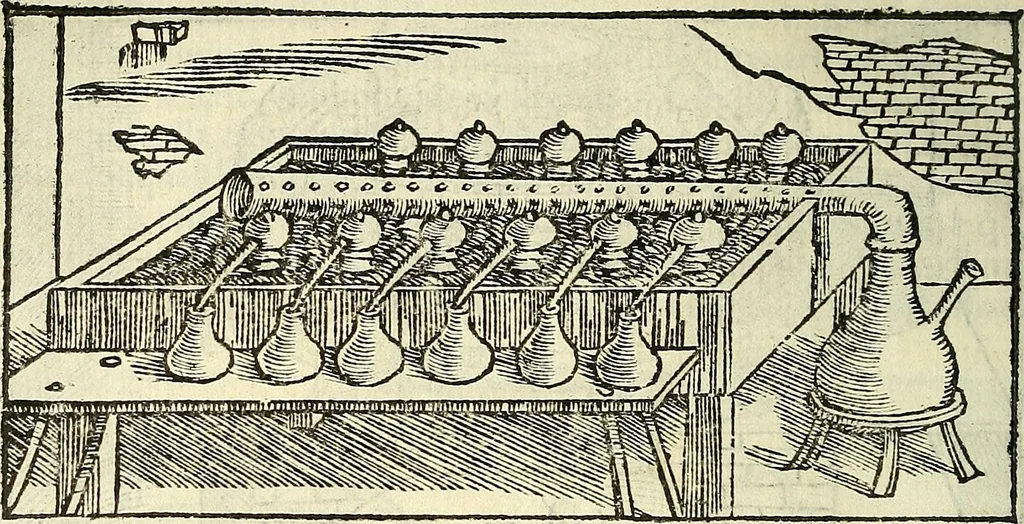 An illustration from De la pirotechnia : Libri X. doue ampiamente si tratta non solo di ogni sorte & diuersita di miniere, ma anchora quanto si ricerca intorno à la prattica di quelle cose di quel che si appartiene à l'arte de la fusione ouer gitto de metalli come d'ogni altra cosa simile à questa, 1540, leaf 273