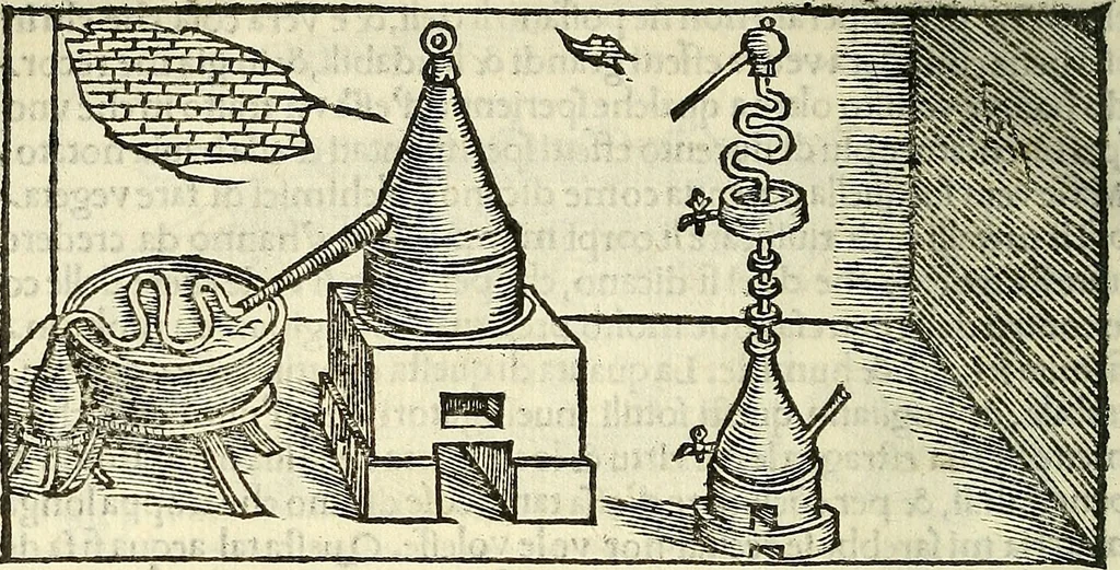An illustration from De la pirotechnia : Libri X. doue ampiamente si tratta non solo di ogni sorte & diuersita di miniere, ma anchora quanto si ricerca intorno à la prattica di quelle cose di quel che si appartiene à l'arte de la fusione ouer gitto de metalli come d'ogni altra cosa simile à questa, 1540, leaf 275
