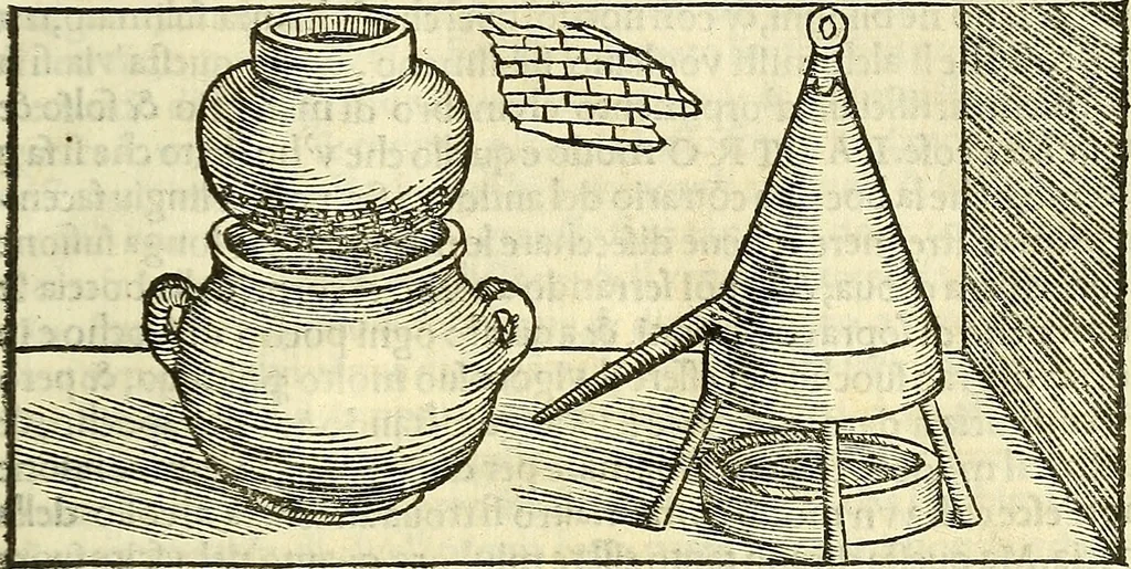 An illustration from De la pirotechnia : Libri X. doue ampiamente si tratta non solo di ogni sorte & diuersita di miniere, ma anchora quanto si ricerca intorno à la prattica di quelle cose di quel che si appartiene à l'arte de la fusione ouer gitto de metalli come d'ogni altra cosa simile à questa, 1540, leaf 278