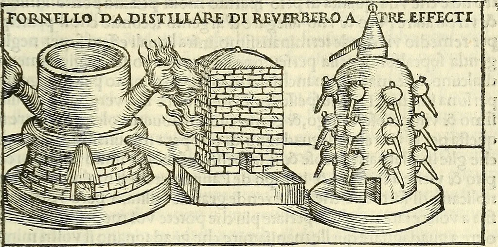 An illustration from De la pirotechnia : Libri X. doue ampiamente si tratta non solo di ogni sorte & diuersita di miniere, ma anchora quanto si ricerca intorno à la prattica di quelle cose di quel che si appartiene à l'arte de la fusione ouer gitto de metalli come d'ogni altra cosa simile à questa, 1540, leaf 282