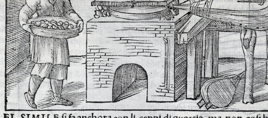 An illustration from De la pirotechnia libri X. : dove ampiamente si tratta non solo di ogni sorte & diuersita di miniere, ma anchora quanto si ricerca intorno à la prattica di quelle cose, di quel che si appartiene à l'arte de la fusione, ouer gitto de metalli, come d'ogni altra cosa simile à questa, 1540, leaf 140