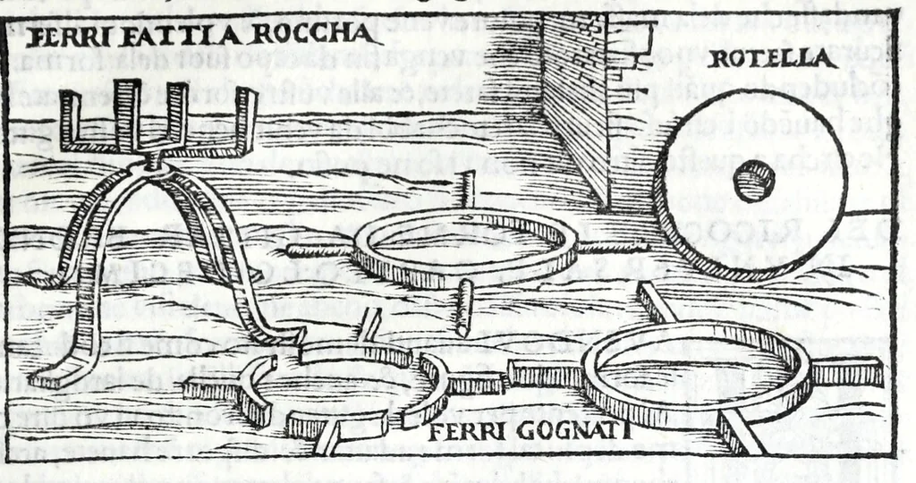 An illustration from De la pirotechnia libri X. : dove ampiamente si tratta non solo di ogni sorte & diuersita di miniere, ma anchora quanto si ricerca intorno à la prattica di quelle cose, di quel che si appartiene à l'arte de la fusione, ouer gitto de metalli, come d'ogni altra cosa simile à questa, 1540, leaf 209