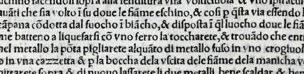 An illustration from De la pirotechnia libri X. : dove ampiamente si tratta non solo di ogni sorte & diuersita di miniere, ma anchora quanto si ricerca intorno à la prattica di quelle cose, di quel che si appartiene à l'arte de la fusione, ouer gitto de metalli, come d'ogni altra cosa simile à questa, 1540, leaf 230