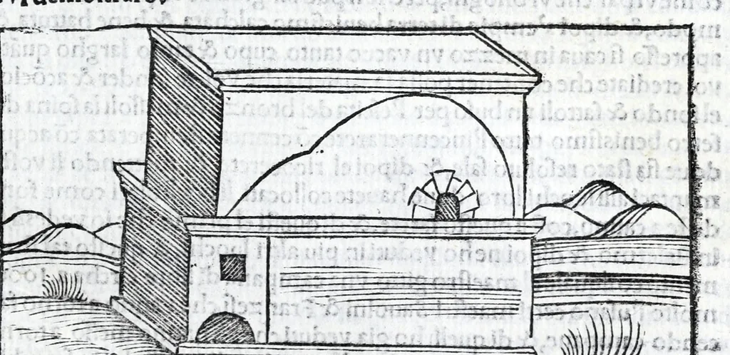 An illustration from De la pirotechnia libri X. : dove ampiamente si tratta non solo di ogni sorte & diuersita di miniere, ma anchora quanto si ricerca intorno à la prattica di quelle cose, di quel che si appartiene à l'arte de la fusione, ouer gitto de metalli, come d'ogni altra cosa simile à questa, 1540, leaf 237