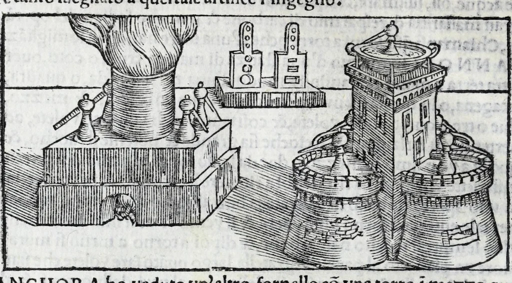 An illustration from De la pirotechnia libri X. : dove ampiamente si tratta non solo di ogni sorte & diuersita di miniere, ma anchora quanto si ricerca intorno à la prattica di quelle cose, di quel che si appartiene à l'arte de la fusione, ouer gitto de metalli, come d'ogni altra cosa simile à questa, 1540, leaf 294