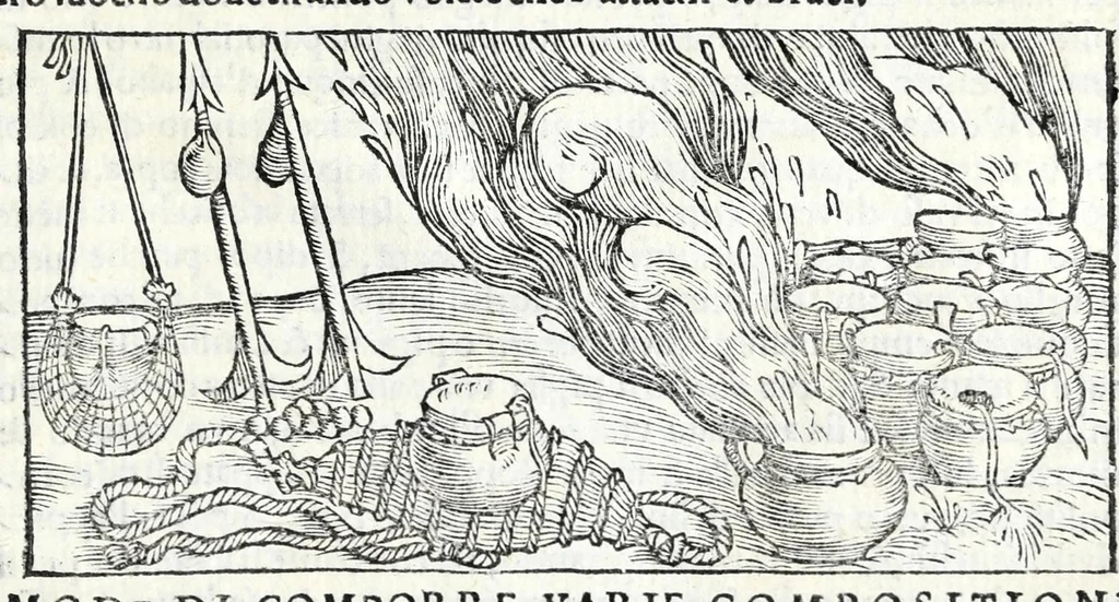 An illustration from De la pirotechnia libri X. : dove ampiamente si tratta non solo di ogni sorte & diuersita di miniere, ma anchora quanto si ricerca intorno à la prattica di quelle cose, di quel che si appartiene à l'arte de la fusione, ouer gitto de metalli, come d'ogni altra cosa simile à questa, 1540, leaf 359