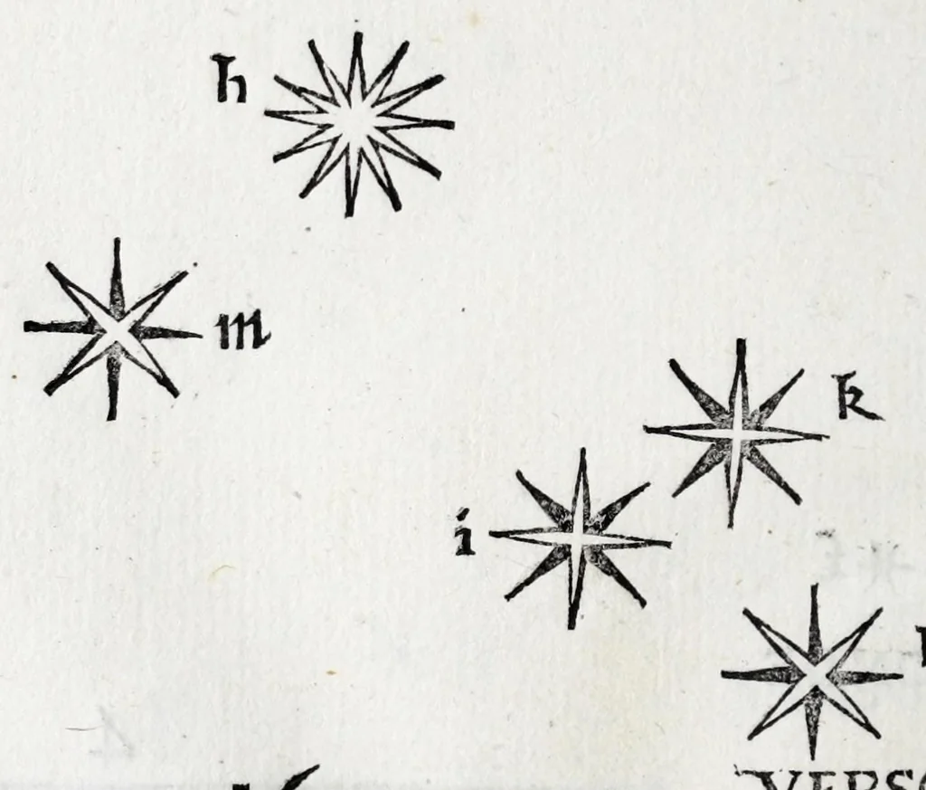 An illustration from De la sfera del mondo. Libri qvattro in lingva toscana: iqvali non per via di traduttione, nè à qual si voglia particolare scrittore obligati: ma parte da i migliori raccogliendo; e parte di nuouo producendo; contengano in se tutto quel ch'intorno à tal materia si possa desiderare; ridotti à tãta ageuolezza, & à cosi facil modo di dimostrare che qual si voglia poco essercitato negli studij di matemmatica potrà ageuolissimamente & con prestezza intenderne il tutto. De le stelle fisse. Libro vno con le sve figvre, e con le sve tauole: doue cõ marauigliosa ageuolezza potrà ciascheduno conoscere qualunque stella dele XLVIII immagini del cielo stellato, e le fauole loro integramente: & sapere in ogni tempo del'anno, à qual si voglia hora di notte, in che parte del cielo si truovino, non solo le dette immagini, ma qualunq[ue] stella di quelle, 1540, leaf 238