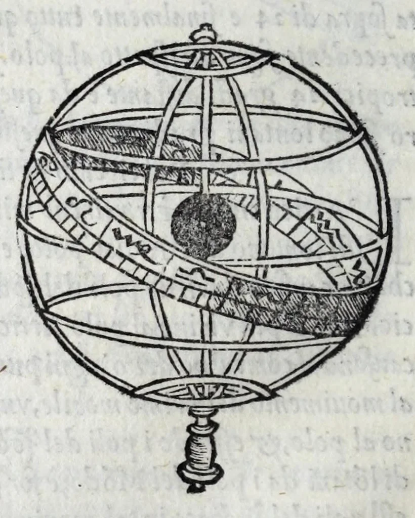 An illustration from De la sfera del mondo. Libri qvattro in lingva toscana: iqvali non per via di traduttione, nè à qual si voglia particolare scrittore obligati: ma parte da i migliori raccogliendo; e parte di nuouo producendo; contengano in se tutto quel ch'intorno à tal materia si possa desiderare; ridotti à tãta ageuolezza, & à cosi facil modo di dimostrare che qual si voglia poco essercitato negli studij di matemmatica potrà ageuolissimamente & con prestezza intenderne il tutto. De le stelle fisse. Libro vno con le sve figvre, e con le sve tauole: doue cõ marauigliosa ageuolezza potrà ciascheduno conoscere qualunque stella dele XLVIII immagini del cielo stellato, e le fauole loro integramente: & sapere in ogni tempo del'anno, à qual si voglia hora di notte, in che parte del cielo si truovino, non solo le dette immagini, ma qualunq[ue] stella di quelle, 1540, leaf 66