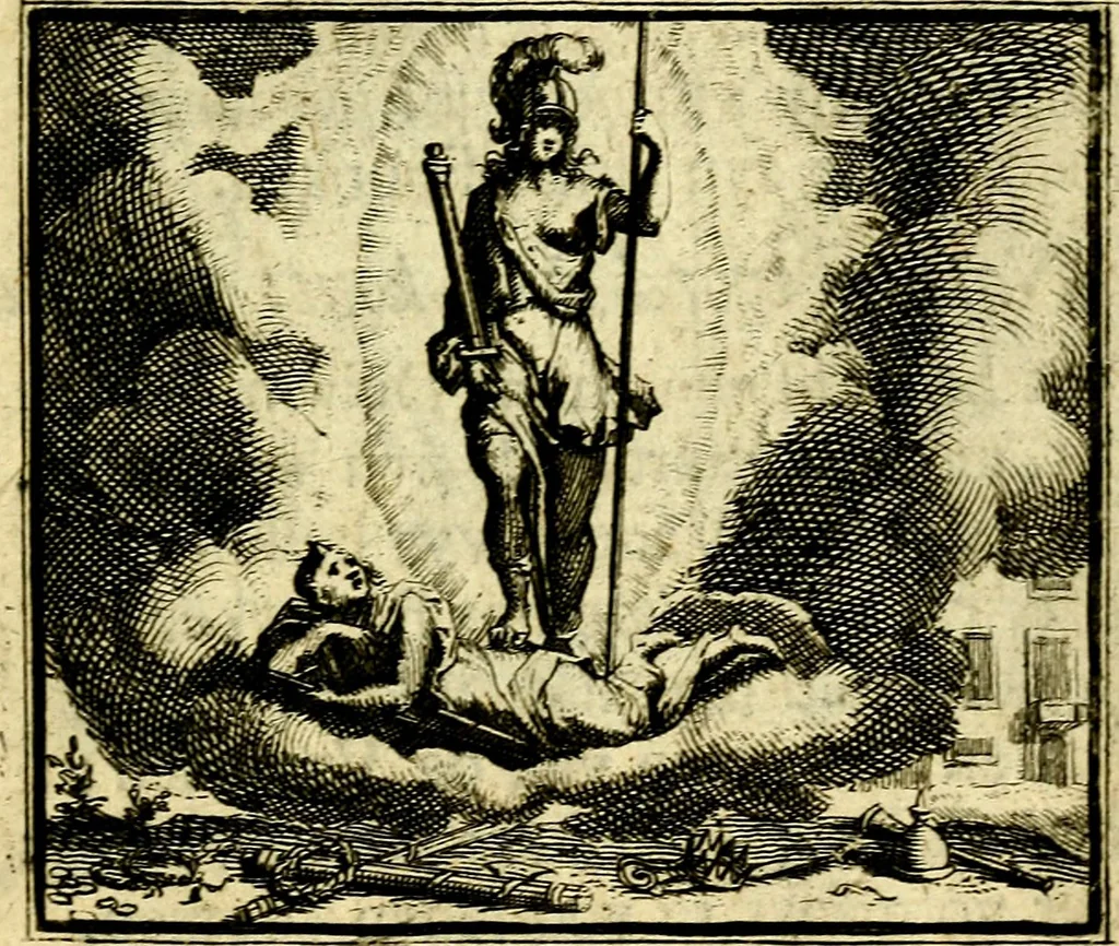 An illustration from De leermeester der zeden, vertoond in Horatius zinnebeelden, lierzangen, enz., Lof van 't landleven, en Bespiegeling op 't leven der menschen, verbeeld in de vier getyden des jaars. Met veele uitmuntende verzen vermeerderd, 1781, leaf 12