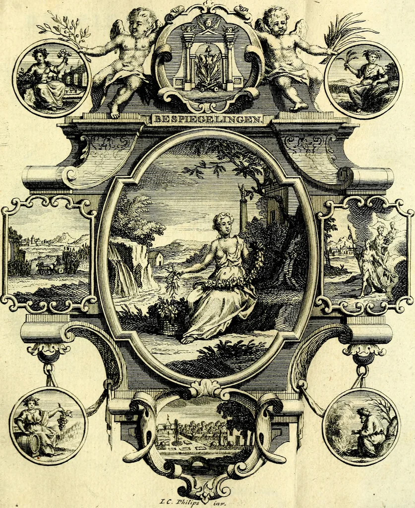An illustration from De leermeester der zeden, vertoond in Horatius zinnebeelden, lierzangen, enz., Lof van 't landleven, en Bespiegeling op 't leven der menschen, verbeeld in de vier getyden des jaars. Met veele uitmuntende verzen vermeerderd, 1781, leaf 178