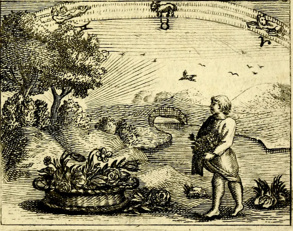 An illustration from De leermeester der zeden, vertoond in Horatius zinnebeelden, lierzangen, enz., Lof van 't landleven, en Bespiegeling op 't leven der menschen, verbeeld in de vier getyden des jaars. Met veele uitmuntende verzen vermeerderd, 1781, leaf 180
