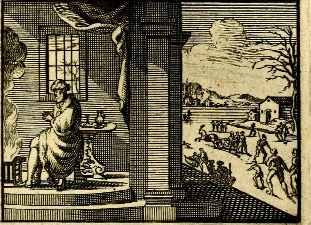 An illustration from De leermeester der zeden, vertoond in Horatius zinnebeelden, lierzangen, enz., Lof van 't landleven, en Bespiegeling op 't leven der menschen, verbeeld in de vier getyden des jaars. Met veele uitmuntende verzen vermeerderd, 1781, leaf 290