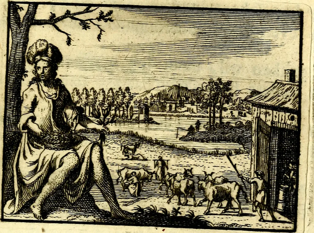 An illustration from De leermeester der zeden, vertoond in Horatius zinnebeelden, lierzangen, enz., Lof van 't landleven, en Bespiegeling op 't leven der menschen, verbeeld in de vier getyden des jaars. Met veele uitmuntende verzen vermeerderd, 1781, leaf 308
