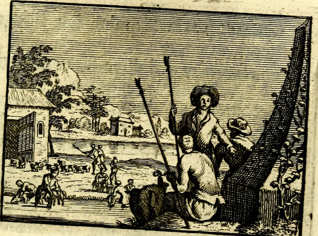 An illustration from De leermeester der zeden, vertoond in Horatius zinnebeelden, lierzangen, enz., Lof van 't landleven, en Bespiegeling op 't leven der menschen, verbeeld in de vier getyden des jaars. Met veele uitmuntende verzen vermeerderd, 1781, leaf 320