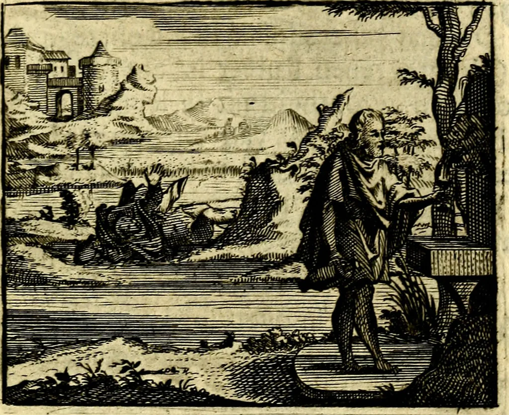 An illustration from De leermeester der zeden, vertoond in Horatius zinnebeelden, lierzangen, enz., Lof van 't landleven, en Bespiegeling op 't leven der menschen, verbeeld in de vier getyden des jaars. Met veele uitmuntende verzen vermeerderd, 1781, leaf 38