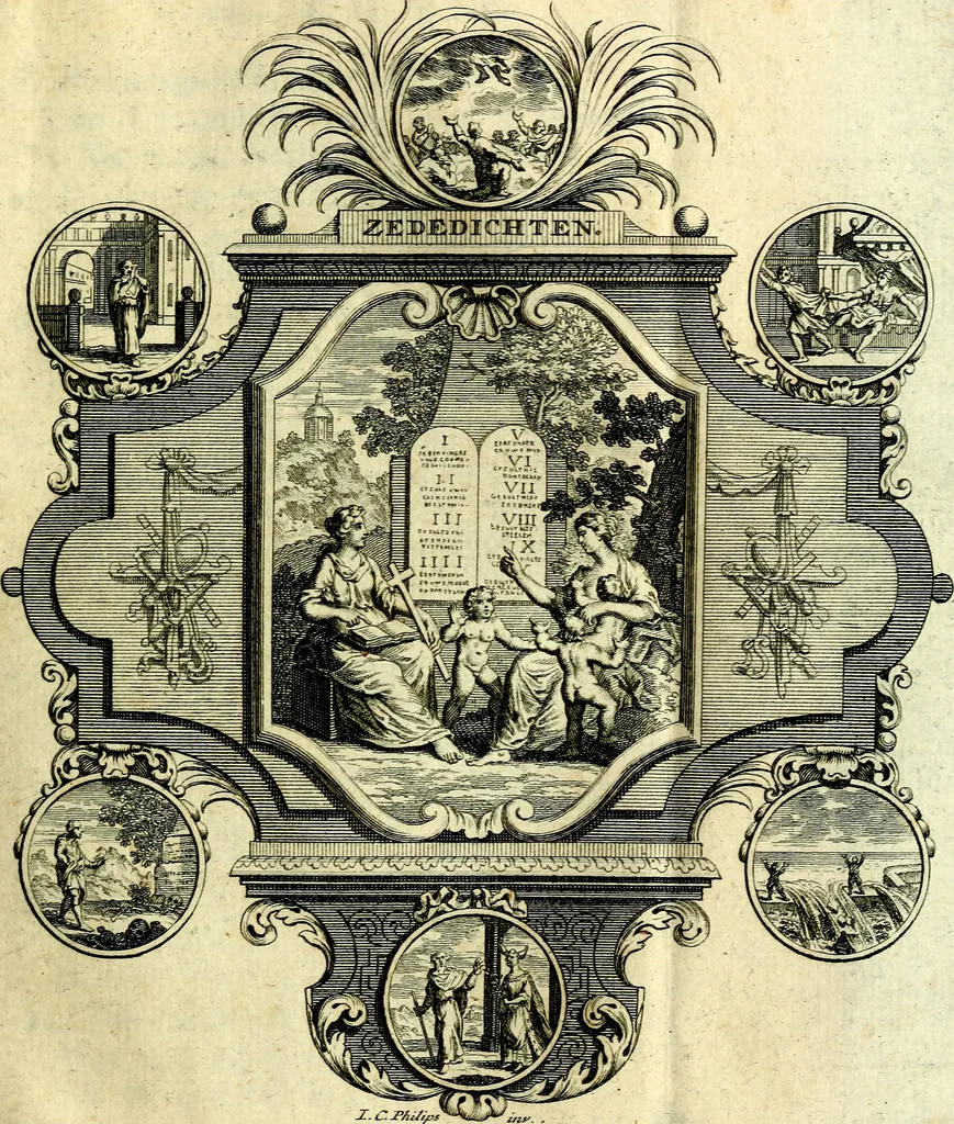 An illustration from De leermeester der zeden, vertoond in Horatius zinnebeelden, lierzangen, enz., Lof van 't landleven, en Bespiegeling op 't leven der menschen, verbeeld in de vier getyden des jaars. Met veele uitmuntende verzen vermeerderd, 1781, leaf 394