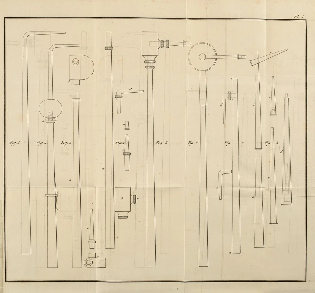 An illustration from De lʼemploi du chalumeau dans les analyses chimiques et les déterminations minéralogiques, 1821, leaf 419