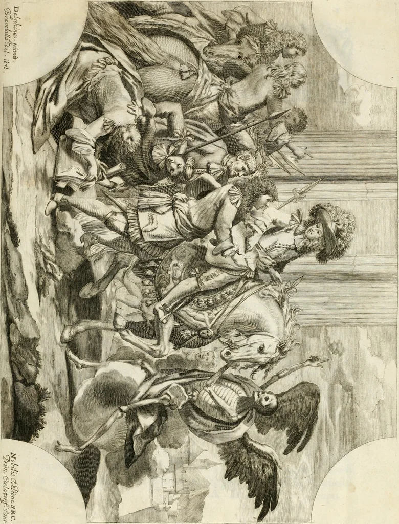 An illustration from Del funerale celebrato nel duomo di Torino all' Altezza Reale di Carlo Emanuele II, duca di Sauoia ... : da madama reale Maria Giovanna Battista di Sauoia, madre e tutrice dell' Altezza Reale di Vittorio Amadeo II, e reggente de' suoi stati, 1676, leaf 10
