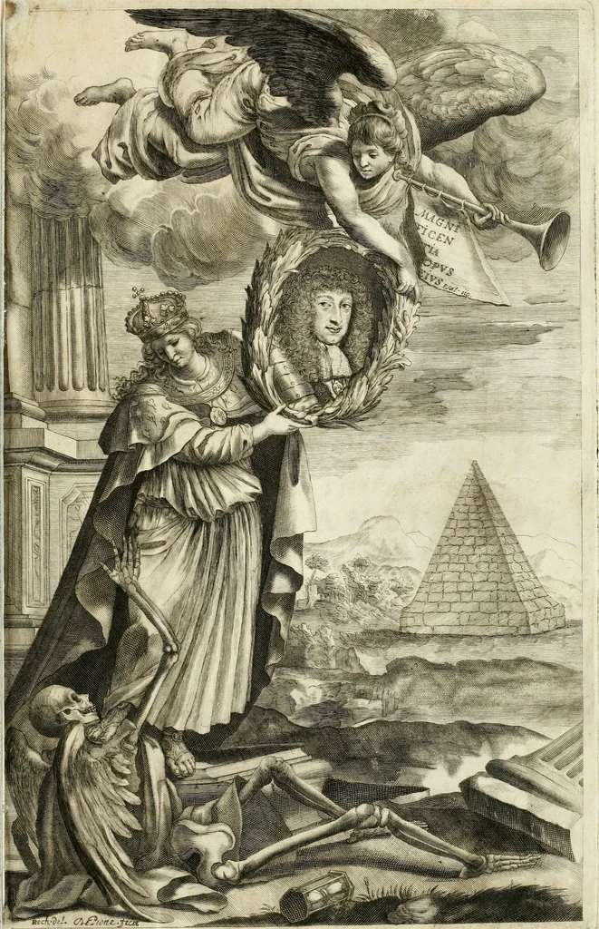 An illustration from Del funerale celebrato nel duomo di Torino all' Altezza Reale di Carlo Emanuele II, duca di Sauoia ... : da madama reale Maria Giovanna Battista di Sauoia, madre e tutrice dell' Altezza Reale di Vittorio Amadeo II, e reggente de' suoi stati, 1676, leaf 4