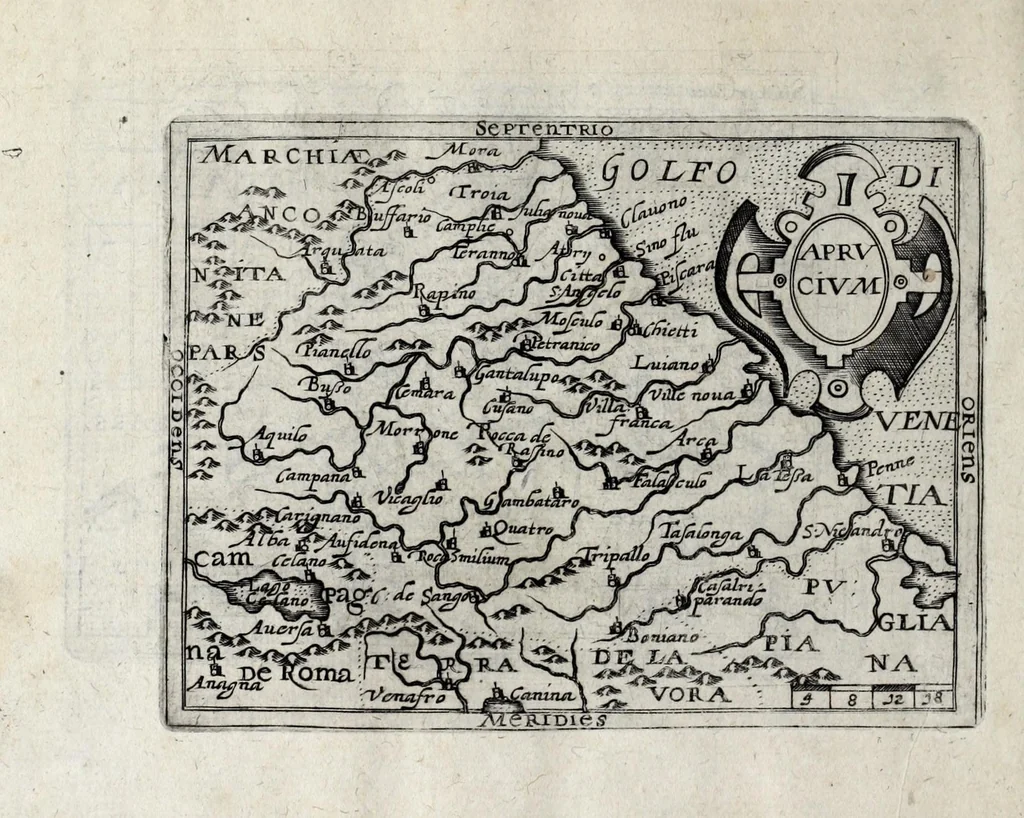 An illustration from Deliciae Italiae et index viatorius : indicans itinera ab vrbe Roma ad omnes in Italia, aliquas quoque extra Italiam civitates et oppida : quorum indicantur deliciae, sive quid in eorum singulis delicati, rari visuque digni sit : nempe templa ob structuram magnifica, delubra ob artem spectanda, palatia aedificiaque ob amplitudinem praeclara, picturae excellentium artificium, statuae eleganter sculptae, quicquid praeterea vbique in Italia, vel antiquitate rarum vel arte praeclarum est ... : huic libello visum fuit addere tabellas geographicas Italiae aliquarumque circa ipsam insularum ..., 1603, leaf 180
