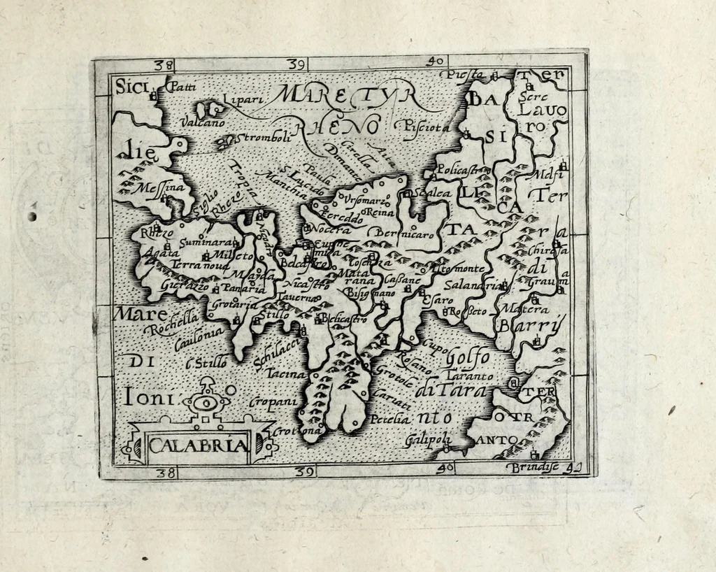 An illustration from Deliciae Italiae et index viatorius : indicans itinera ab vrbe Roma ad omnes in Italia, aliquas quoque extra Italiam civitates et oppida : quorum indicantur deliciae, sive quid in eorum singulis delicati, rari visuque digni sit : nempe templa ob structuram magnifica, delubra ob artem spectanda, palatia aedificiaque ob amplitudinem praeclara, picturae excellentium artificium, statuae eleganter sculptae, quicquid praeterea vbique in Italia, vel antiquitate rarum vel arte praeclarum est ... : huic libello visum fuit addere tabellas geographicas Italiae aliquarumque circa ipsam insularum ..., 1603, leaf 181