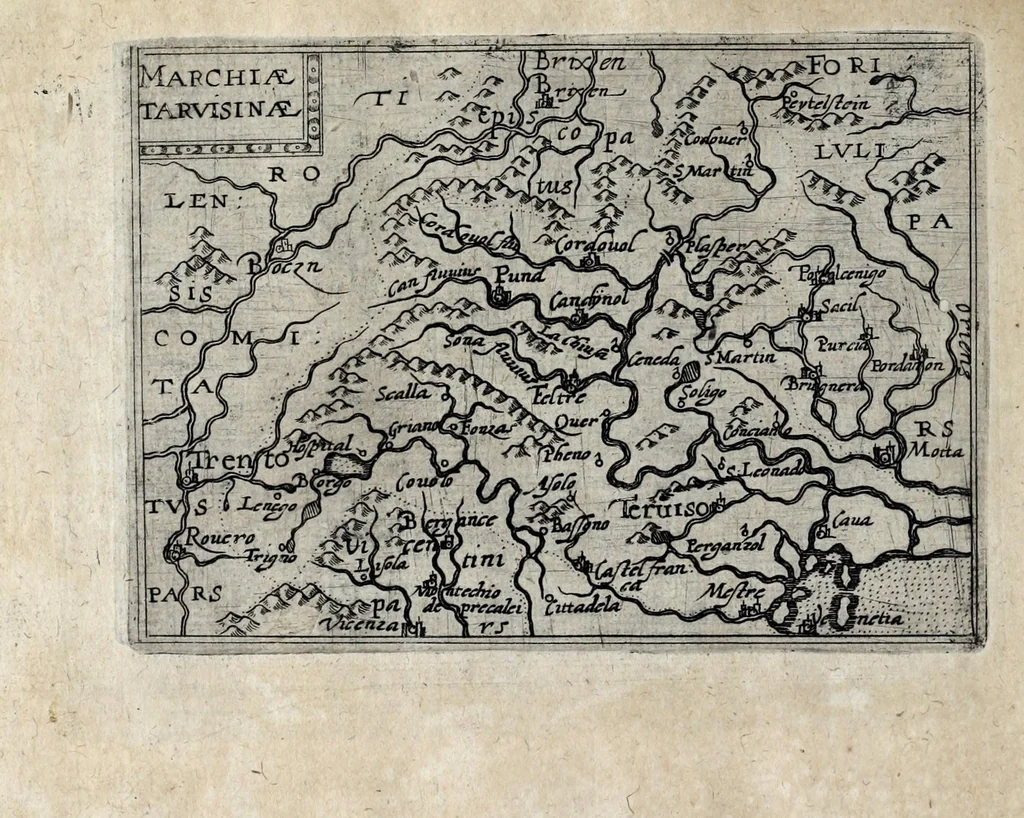 An illustration from Deliciae Italiae et index viatorius : indicans itinera ab vrbe Roma ad omnes in Italia, aliquas quoque extra Italiam civitates et oppida : quorum indicantur deliciae, sive quid in eorum singulis delicati, rari visuque digni sit : nempe templa ob structuram magnifica, delubra ob artem spectanda, palatia aedificiaque ob amplitudinem praeclara, picturae excellentium artificium, statuae eleganter sculptae, quicquid praeterea vbique in Italia, vel antiquitate rarum vel arte praeclarum est ... : huic libello visum fuit addere tabellas geographicas Italiae aliquarumque circa ipsam insularum ..., 1603, leaf 186