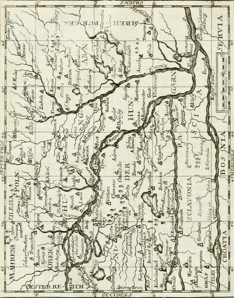An illustration from Delineatio provinciarum Pannoniae et Imperii Turcici in Oriente : eine grundrichtige Beschreibung dess ganzen Aufgangs, sonderlich aber dess hochlöblichen Königreichs Ungarn, und der ganzen Türckey ..., 1684, leaf 17
