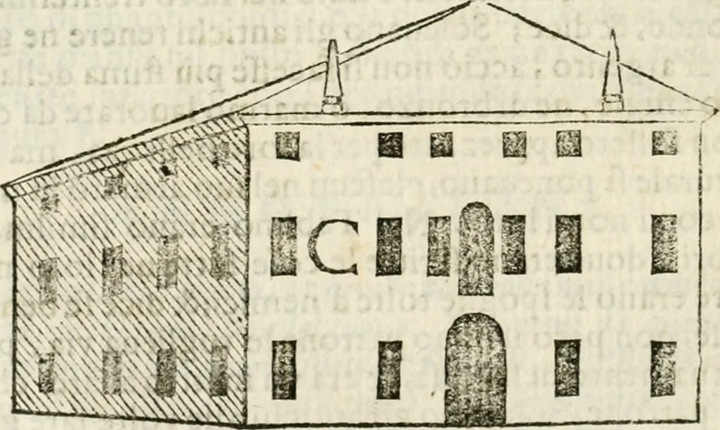 An illustration from Della architettura di Gioseffe Viola Zanini padouano pittore & architetto libri due, ne'quali con nuoua simmetria & facoltà si mostrano le giuste regole de i cinque ordini di detta architettura, & osseruationi de'più eccellenti architetti, che in quella habbiano dato ammaestramenti... Aggiuntoui di nuouo il modo di leuar il fumo alli camini, si fatti, come da farsi da Andrea Minorelli.., 1677, leaf 107