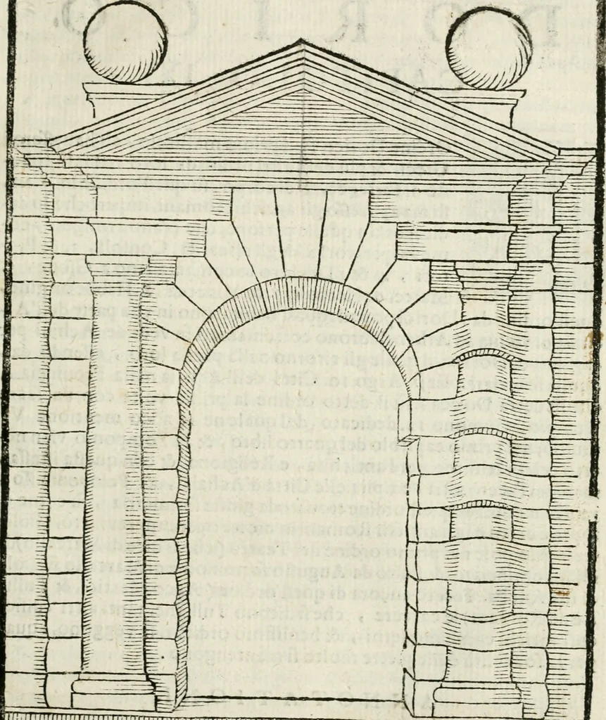 An illustration from Della architettura di Gioseffe Viola Zanini padouano pittore & architetto libri due, ne'quali con nuoua simmetria & facoltà si mostrano le giuste regole de i cinque ordini di detta architettura, & osseruationi de'più eccellenti architetti, che in quella habbiano dato ammaestramenti... Aggiuntoui di nuouo il modo di leuar il fumo alli camini, si fatti, come da farsi da Andrea Minorelli.., 1677, leaf 214