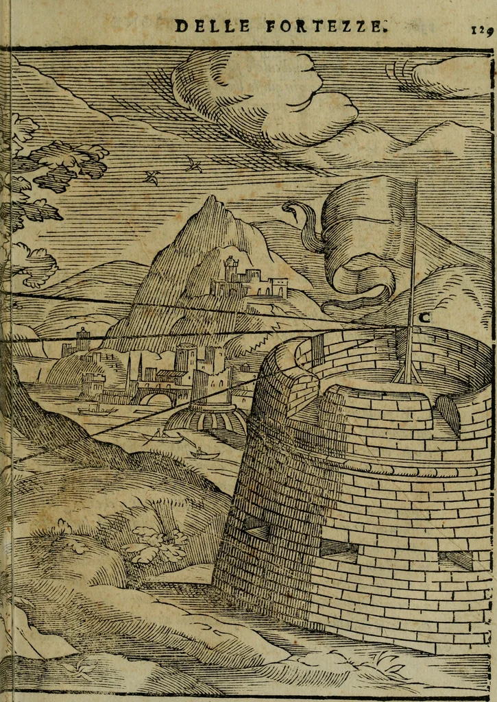 An illustration from Della espvgnatione et difesa delle fortezze di Gabriello Bvsca milanese libri due, 1585, leaf 142