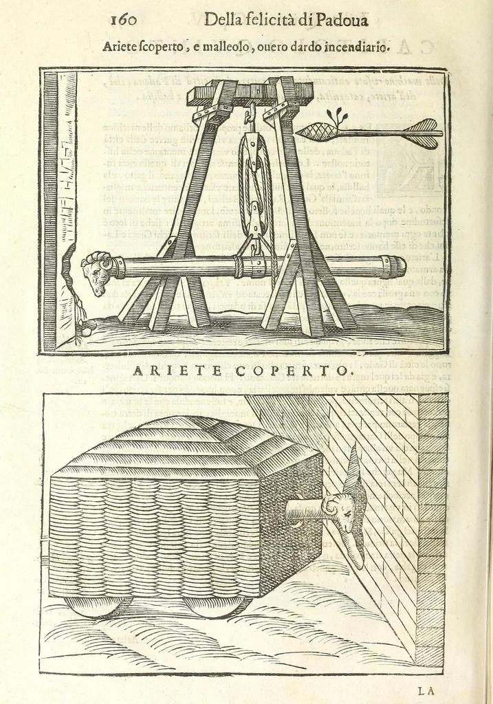 An illustration from Della felicità di Padoua di Angelo Portenari Padouano agosto. libri noue : nelli quali, mentre con nuouo ordine historico si proua ritrouarsi nella città di Padoua le conditioni alla felicità ciuile pertinenti : si raccontano gli antichi, e moderni suoi pregi, & honori et in particolare si commemorano li cittadinj suoi illustri per santità, prelature, lettere, arme, e magistrati, 1623, leaf 190