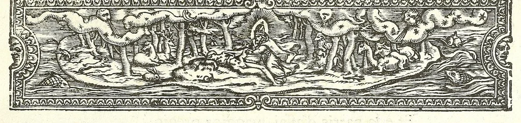 An illustration from Della felicità di Padoua di Angelo Portenari Padouano agosto. libri noue : nelli quali, mentre con nuouo ordine historico si proua ritrouarsi nella città di Padoua le conditioni alla felicità ciuile pertinenti : si raccontano gli antichi, e moderni suoi pregi, & honori et in particolare si commemorano li cittadinj suoi illustri per santità, prelature, lettere, arme, e magistrati, 1623, leaf 7