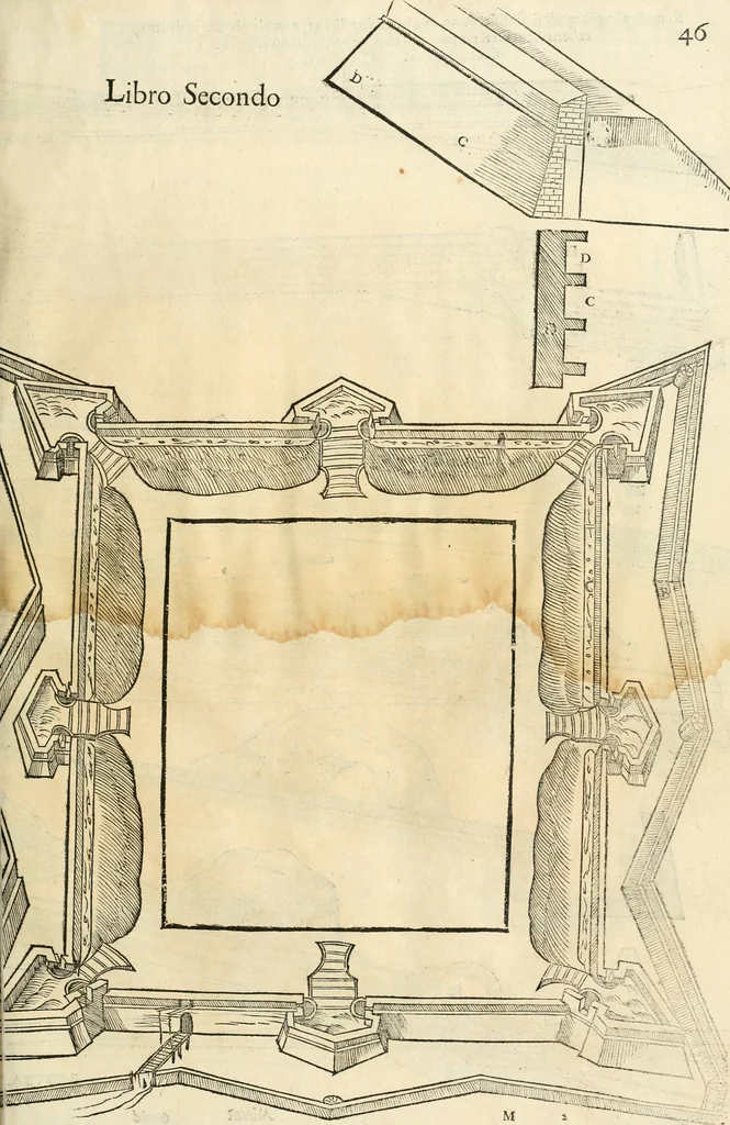 An illustration from Della fortificatione delle città, 1564, leaf 102