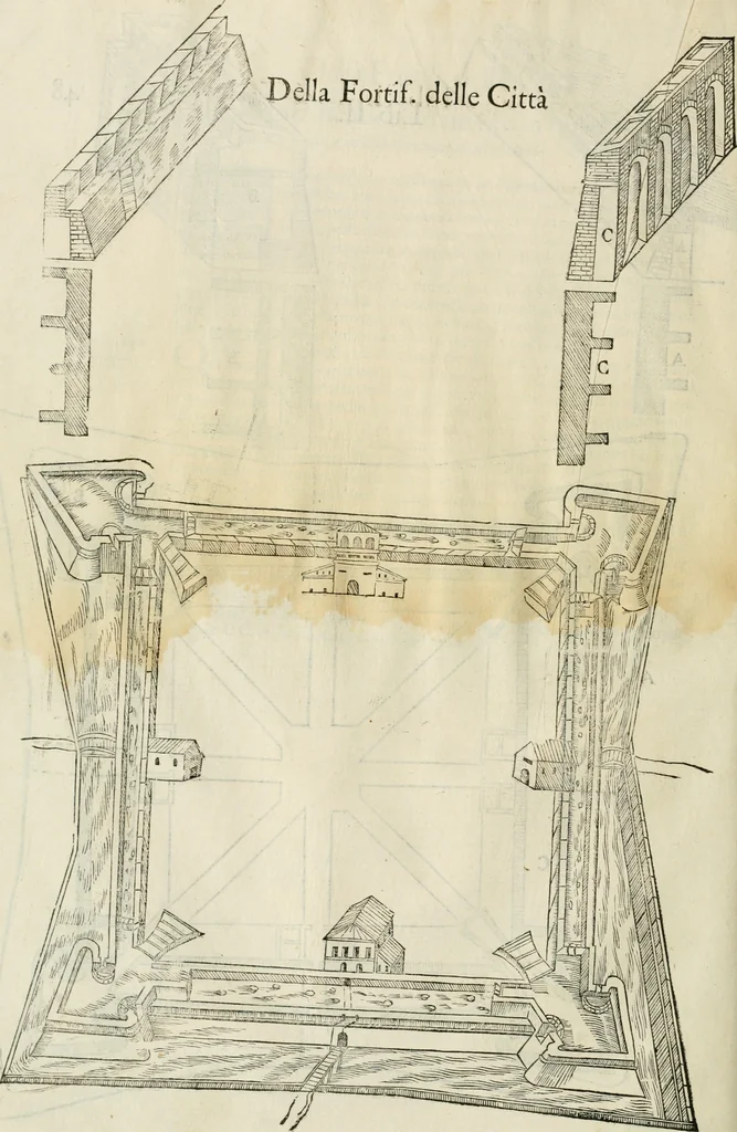 An illustration from Della fortificatione delle città, 1564, leaf 107