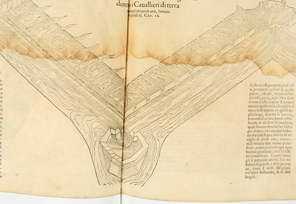 An illustration from Della fortificatione delle città, 1564, leaf 112