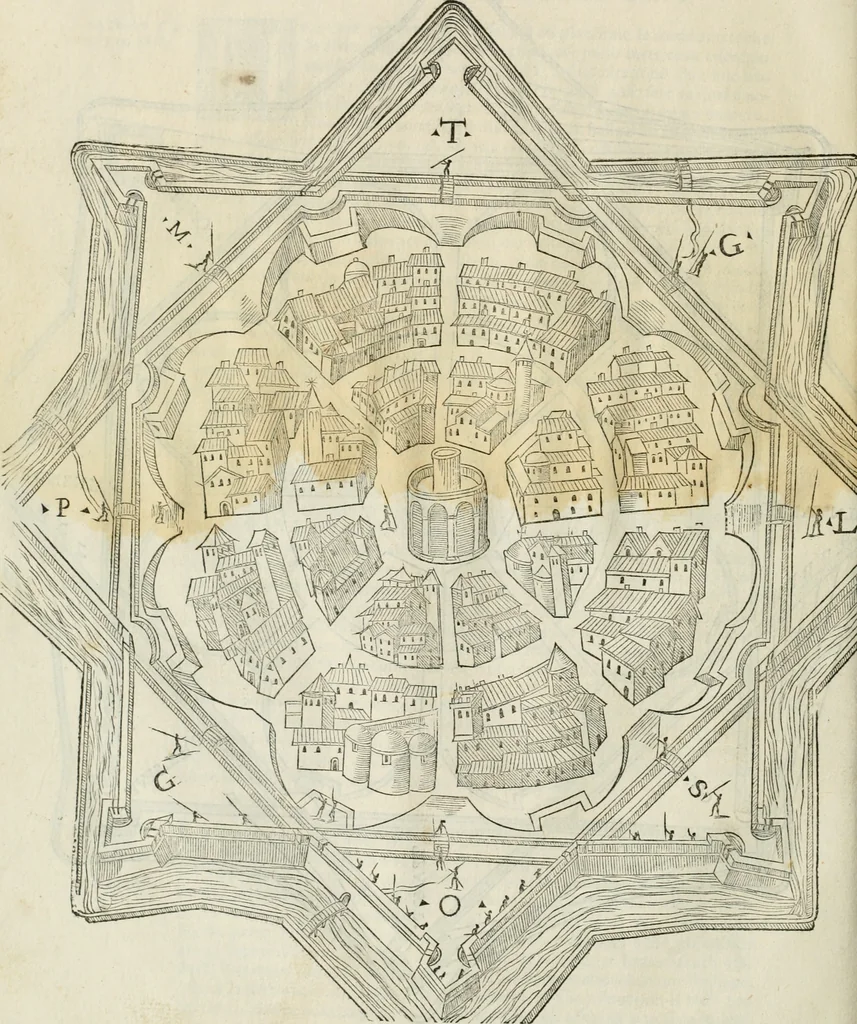 An illustration from Della fortificatione delle città, 1564, leaf 115