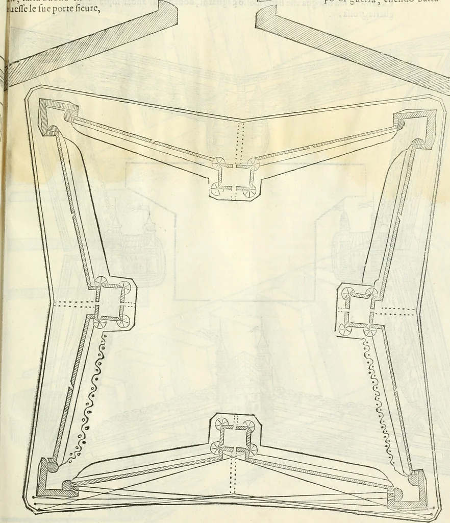 An illustration from Della fortificatione delle città, 1564, leaf 122