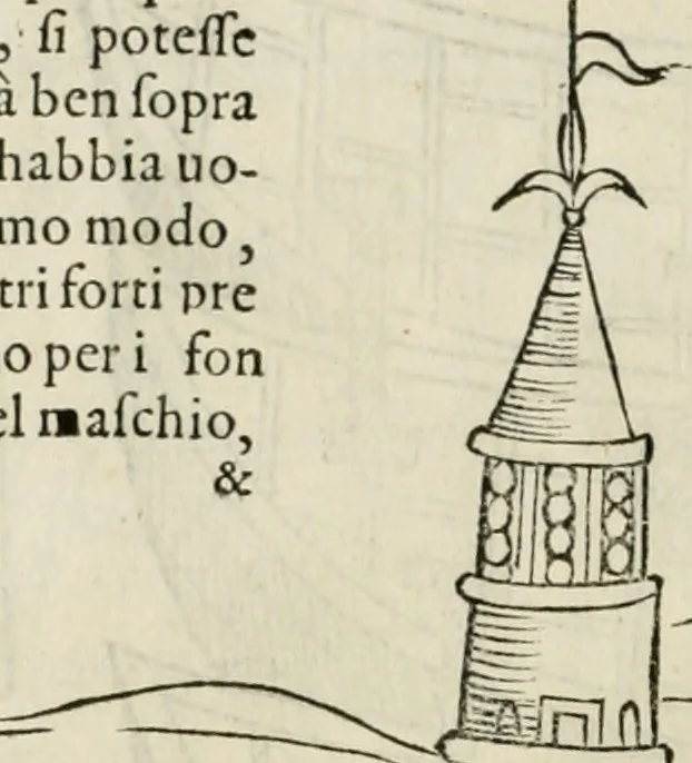 An illustration from Della fortificatione delle città, 1564, leaf 179