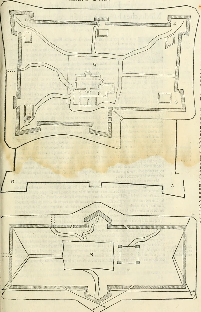 An illustration from Della fortificatione delle città, 1564, leaf 202