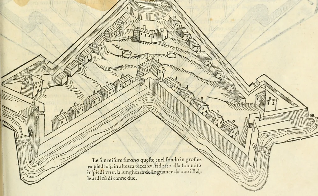 An illustration from Della fortificatione delle città, 1564, leaf 210