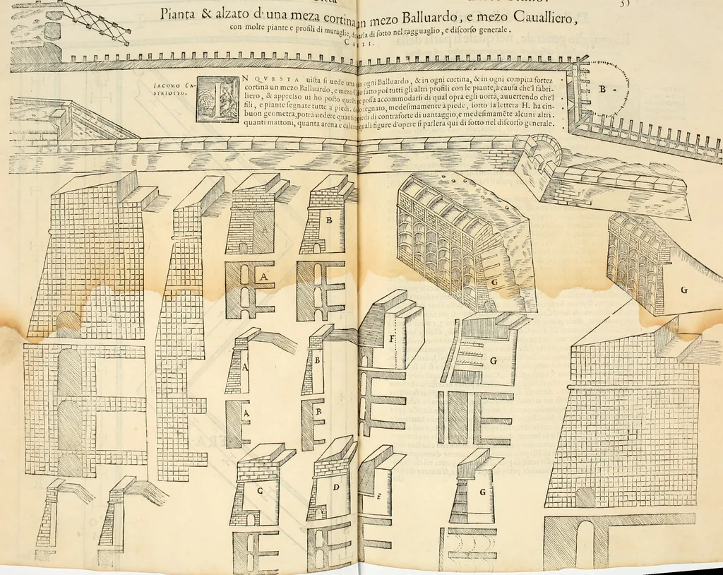 An illustration from Della fortificatione delle città, 1564, leaf 80