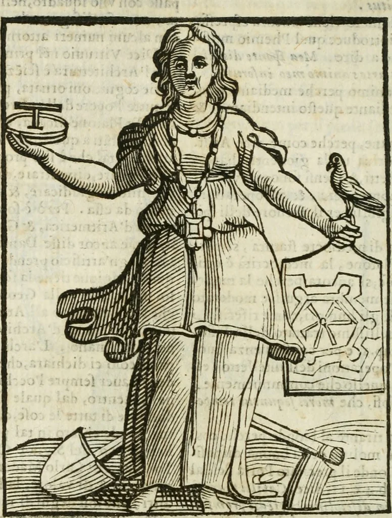 An illustration from Della nouissima Iconologia di Cesare Ripa Perugino Caualier de SS. Mauritio & Lazzaro : parte prima [-terza] : nella quale si descriuono diuerse imagini di virtu, vitij, affetti, passioni humane, arti, discipline, humori, elementi, corpi celesti, prouincie d'Italia, fiumi tutte parte del mondo, & altre infinite materie : opera utile ad oratori, predicatori, poeti, pittori, scultori, disegnatori, & ad'ogni studioso : per inuentar concetti, emblemi, ed'imprese, per diuisare qual si voglia apparato nutiale, funerale, trionsale : per rappresentar poemi drammatici, e per figurare co' suoi proprij simboli ciò che può cadere in pensiero humano : ampliata in quest' ultima editione non solo dallostesso auttore di trecento e cinquantadue imagini con molti discorsi pieni di varia eruditione & con molti indici copiosi, 1625, leaf 107