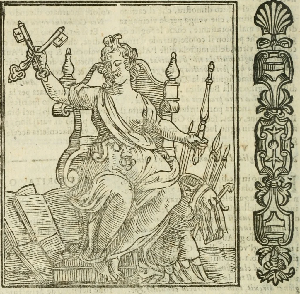 An illustration from Della nouissima Iconologia di Cesare Ripa Perugino Caualier de SS. Mauritio & Lazzaro : parte prima [-terza] : nella quale si descriuono diuerse imagini di virtu, vitij, affetti, passioni humane, arti, discipline, humori, elementi, corpi celesti, prouincie d'Italia, fiumi tutte parte del mondo, & altre infinite materie : opera utile ad oratori, predicatori, poeti, pittori, scultori, disegnatori, & ad'ogni studioso : per inuentar concetti, emblemi, ed'imprese, per diuisare qual si voglia apparato nutiale, funerale, trionsale : per rappresentar poemi drammatici, e per figurare co' suoi proprij simboli ciò che può cadere in pensiero humano : ampliata in quest' ultima editione non solo dallostesso auttore di trecento e cinquantadue imagini con molti discorsi pieni di varia eruditione & con molti indici copiosi, 1625, leaf 125