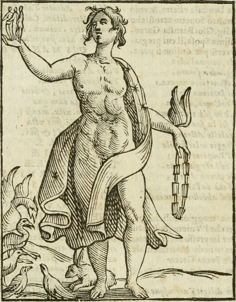 An illustration from Della nouissima Iconologia di Cesare Ripa Perugino Caualier de SS. Mauritio & Lazzaro : parte prima [-terza] : nella quale si descriuono diuerse imagini di virtu, vitij, affetti, passioni humane, arti, discipline, humori, elementi, corpi celesti, prouincie d'Italia, fiumi tutte parte del mondo, & altre infinite materie : opera utile ad oratori, predicatori, poeti, pittori, scultori, disegnatori, & ad'ogni studioso : per inuentar concetti, emblemi, ed'imprese, per diuisare qual si voglia apparato nutiale, funerale, trionsale : per rappresentar poemi drammatici, e per figurare co' suoi proprij simboli ciò che può cadere in pensiero humano : ampliata in quest' ultima editione non solo dallostesso auttore di trecento e cinquantadue imagini con molti discorsi pieni di varia eruditione & con molti indici copiosi, 1625, leaf 137