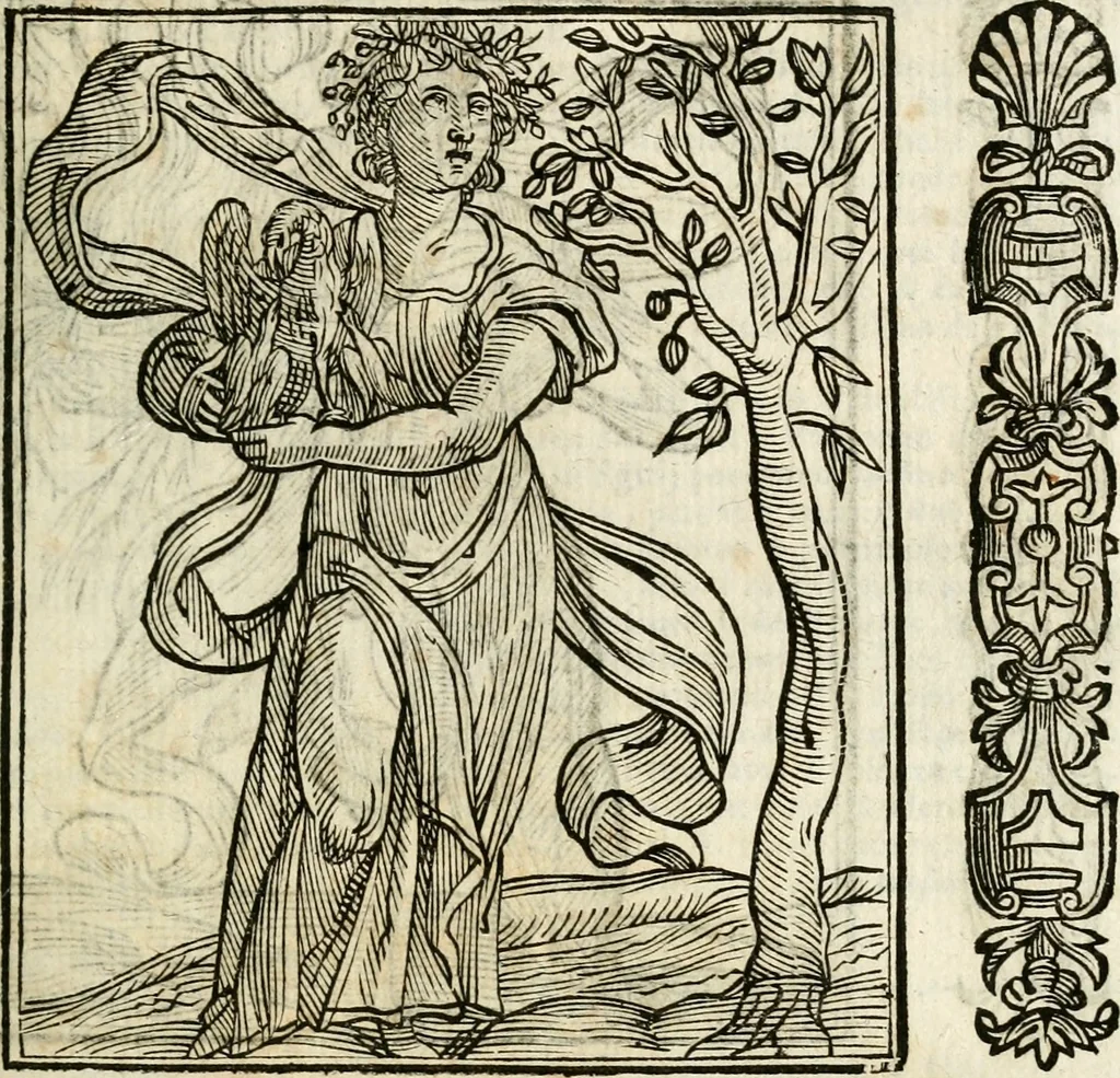 An illustration from Della nouissima Iconologia di Cesare Ripa Perugino Caualier de SS. Mauritio & Lazzaro : parte prima [-terza] : nella quale si descriuono diuerse imagini di virtu, vitij, affetti, passioni humane, arti, discipline, humori, elementi, corpi celesti, prouincie d'Italia, fiumi tutte parte del mondo, & altre infinite materie : opera utile ad oratori, predicatori, poeti, pittori, scultori, disegnatori, & ad'ogni studioso : per inuentar concetti, emblemi, ed'imprese, per diuisare qual si voglia apparato nutiale, funerale, trionsale : per rappresentar poemi drammatici, e per figurare co' suoi proprij simboli ciò che può cadere in pensiero humano : ampliata in quest' ultima editione non solo dallostesso auttore di trecento e cinquantadue imagini con molti discorsi pieni di varia eruditione & con molti indici copiosi, 1625, leaf 144