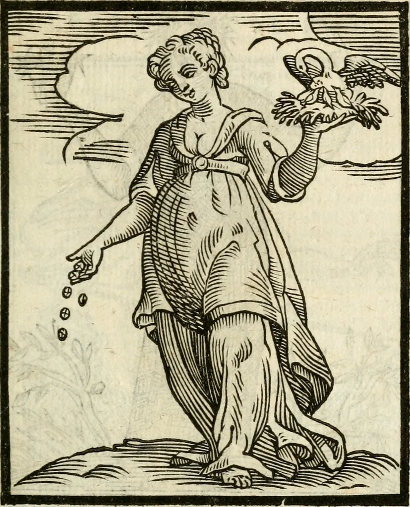 An illustration from Della nouissima Iconologia di Cesare Ripa Perugino Caualier de SS. Mauritio & Lazzaro : parte prima [-terza] : nella quale si descriuono diuerse imagini di virtu, vitij, affetti, passioni humane, arti, discipline, humori, elementi, corpi celesti, prouincie d'Italia, fiumi tutte parte del mondo, & altre infinite materie : opera utile ad oratori, predicatori, poeti, pittori, scultori, disegnatori, & ad'ogni studioso : per inuentar concetti, emblemi, ed'imprese, per diuisare qual si voglia apparato nutiale, funerale, trionsale : per rappresentar poemi drammatici, e per figurare co' suoi proprij simboli ciò che può cadere in pensiero humano : ampliata in quest' ultima editione non solo dallostesso auttore di trecento e cinquantadue imagini con molti discorsi pieni di varia eruditione & con molti indici copiosi, 1625, leaf 170
