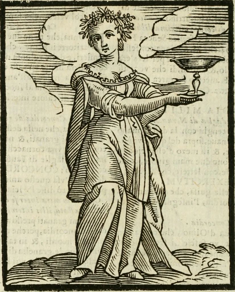 An illustration from Della nouissima Iconologia di Cesare Ripa Perugino Caualier de SS. Mauritio & Lazzaro : parte prima [-terza] : nella quale si descriuono diuerse imagini di virtu, vitij, affetti, passioni humane, arti, discipline, humori, elementi, corpi celesti, prouincie d'Italia, fiumi tutte parte del mondo, & altre infinite materie : opera utile ad oratori, predicatori, poeti, pittori, scultori, disegnatori, & ad'ogni studioso : per inuentar concetti, emblemi, ed'imprese, per diuisare qual si voglia apparato nutiale, funerale, trionsale : per rappresentar poemi drammatici, e per figurare co' suoi proprij simboli ciò che può cadere in pensiero humano : ampliata in quest' ultima editione non solo dallostesso auttore di trecento e cinquantadue imagini con molti discorsi pieni di varia eruditione & con molti indici copiosi, 1625, leaf 179