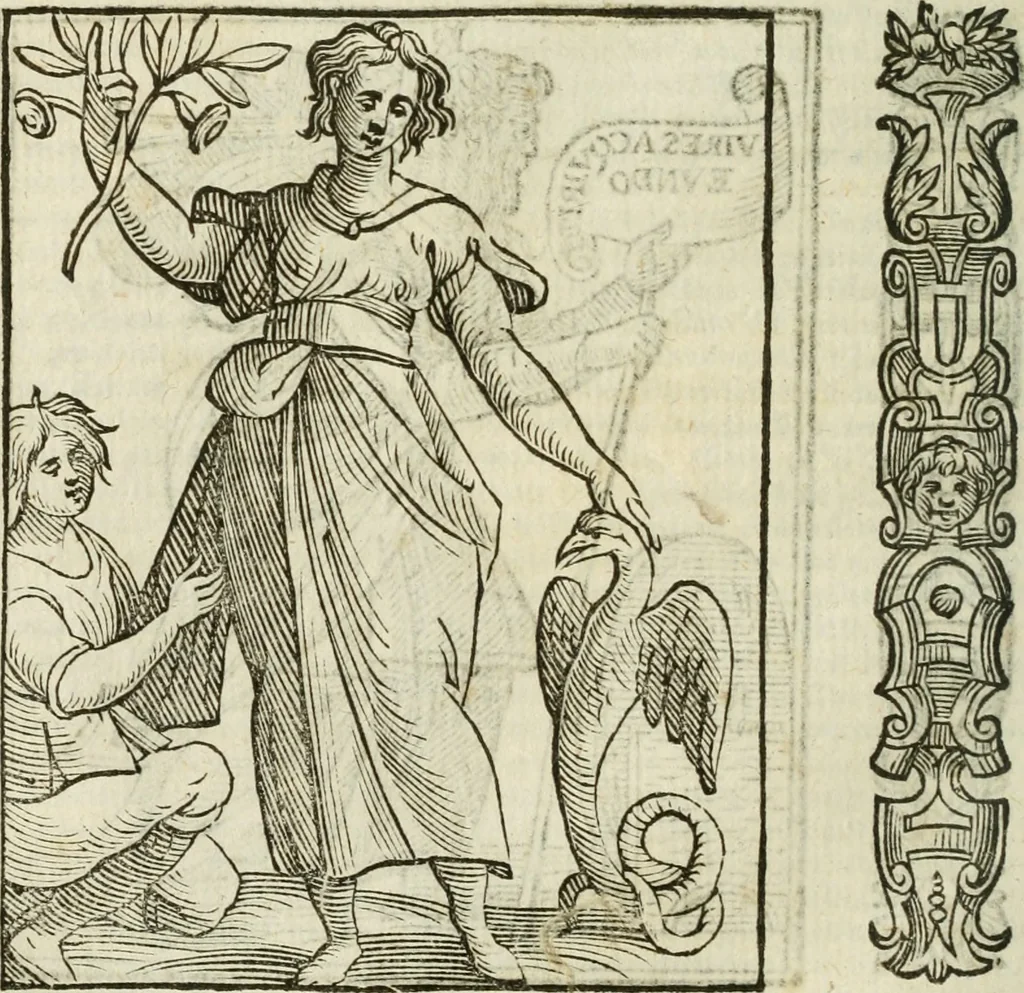 An illustration from Della nouissima Iconologia di Cesare Ripa Perugino Caualier de SS. Mauritio & Lazzaro : parte prima [-terza] : nella quale si descriuono diuerse imagini di virtu, vitij, affetti, passioni humane, arti, discipline, humori, elementi, corpi celesti, prouincie d'Italia, fiumi tutte parte del mondo, & altre infinite materie : opera utile ad oratori, predicatori, poeti, pittori, scultori, disegnatori, & ad'ogni studioso : per inuentar concetti, emblemi, ed'imprese, per diuisare qual si voglia apparato nutiale, funerale, trionsale : per rappresentar poemi drammatici, e per figurare co' suoi proprij simboli ciò che può cadere in pensiero humano : ampliata in quest' ultima editione non solo dallostesso auttore di trecento e cinquantadue imagini con molti discorsi pieni di varia eruditione & con molti indici copiosi, 1625, leaf 189