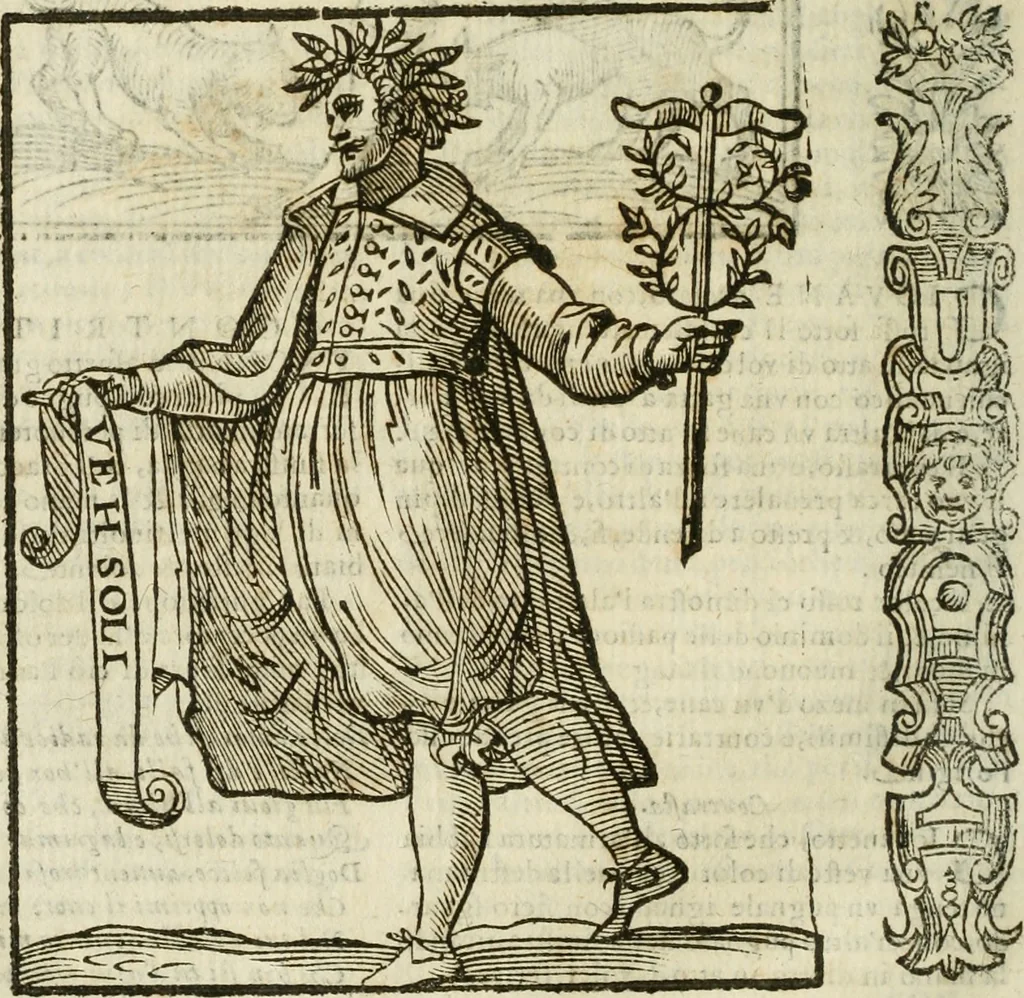 An illustration from Della nouissima Iconologia di Cesare Ripa Perugino Caualier de SS. Mauritio & Lazzaro : parte prima [-terza] : nella quale si descriuono diuerse imagini di virtu, vitij, affetti, passioni humane, arti, discipline, humori, elementi, corpi celesti, prouincie d'Italia, fiumi tutte parte del mondo, & altre infinite materie : opera utile ad oratori, predicatori, poeti, pittori, scultori, disegnatori, & ad'ogni studioso : per inuentar concetti, emblemi, ed'imprese, per diuisare qual si voglia apparato nutiale, funerale, trionsale : per rappresentar poemi drammatici, e per figurare co' suoi proprij simboli ciò che può cadere in pensiero humano : ampliata in quest' ultima editione non solo dallostesso auttore di trecento e cinquantadue imagini con molti discorsi pieni di varia eruditione & con molti indici copiosi, 1625, leaf 195